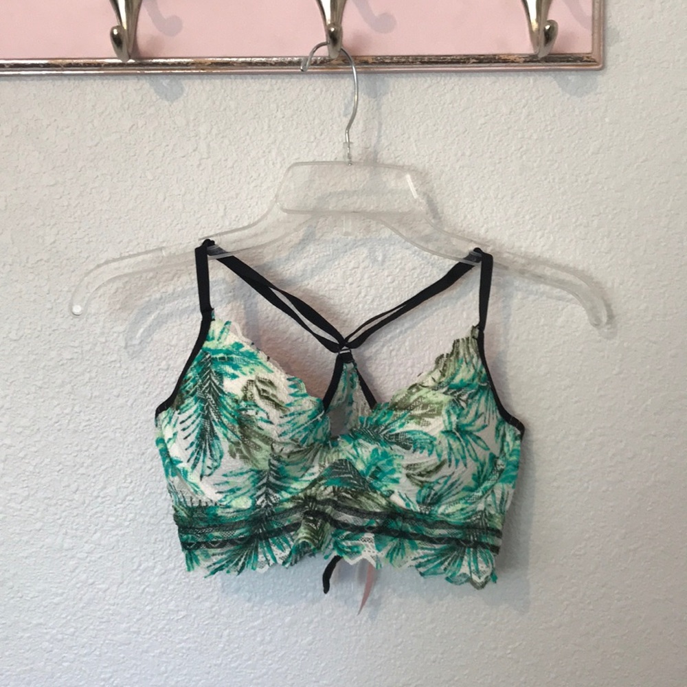 VS PINK leaf print & lace racerback bra